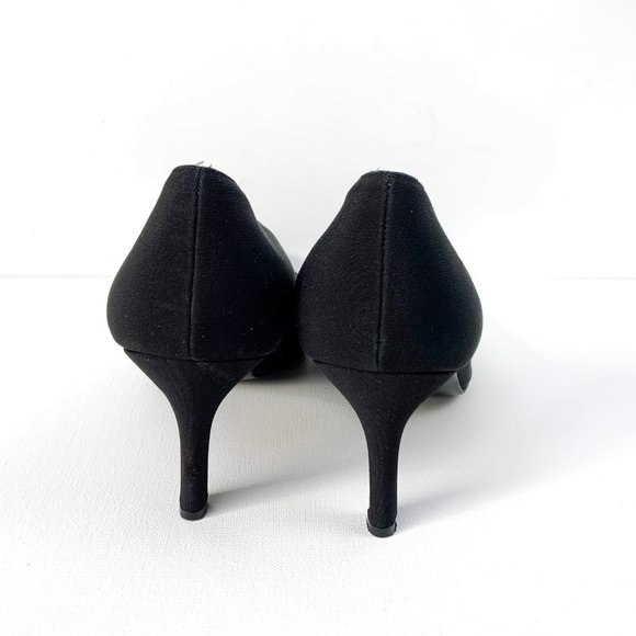 Stuart Weitzman Square Toe Black Crepe Heels Pumps  Sz 8.5 - Picture 11 of 16